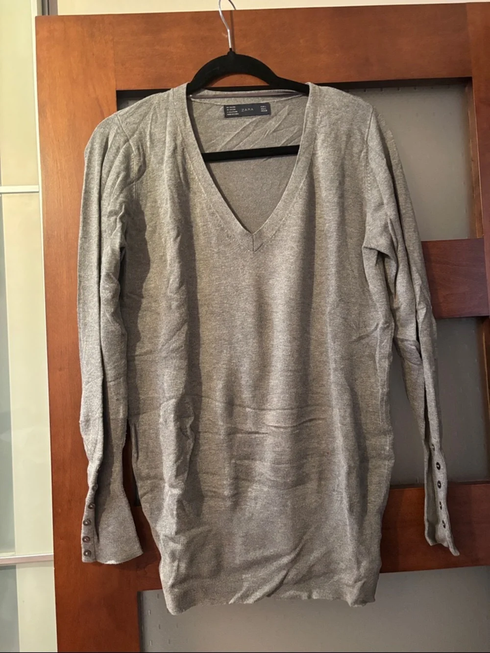 Zara V-Neck Long Sleeve Sweater - Light Gray - Picture 1 of 2